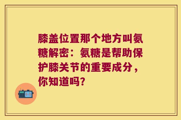 膝盖位置那个地方叫氨糖解密:氨糖是帮助保护膝关节的重要成分,你知道吗? 膝盖位置那个地方叫氨糖解密:氨糖是帮助保护膝关节的重要成分,你知道吗?