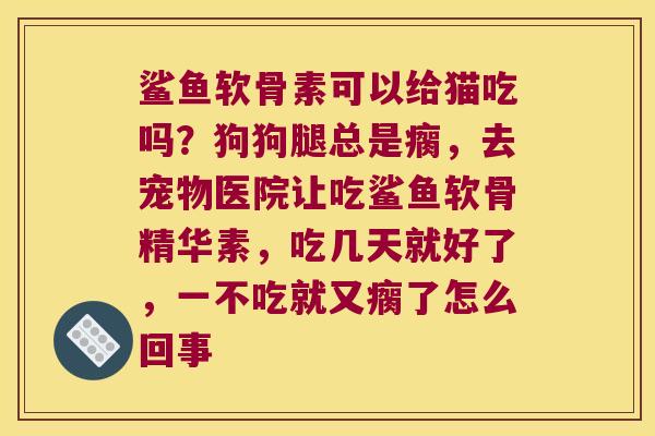 鲨鱼软骨素可以给猫吃吗？狗狗腿总是瘸，去宠物医院让吃鲨鱼软骨精华素，吃几天就好了，一不吃就又瘸了怎么回事