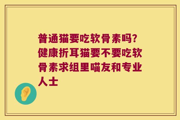 普通猫要吃软骨素吗？健康折耳猫要不要吃软骨素求组里喵友和专业人士