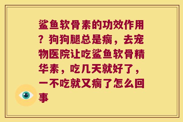 鲨鱼软骨素的功效作用？狗狗腿总是瘸，去宠物医院让吃鲨鱼软骨精华素，吃几天就好了，一不吃就又瘸了怎么回事