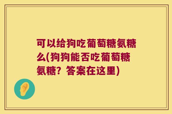 可以给狗吃葡萄糖氨糖么(狗狗能否吃葡萄糖氨糖？答案在这里)