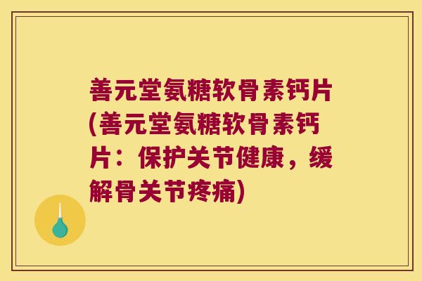 善元堂氨糖软骨素钙片(善元堂氨糖软骨素钙片：保护关节健康，缓解骨关节)
