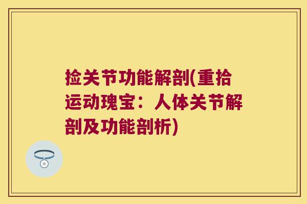 捡关节功能解剖(重拾运动瑰宝:人体关节解剖及功能剖析) 捡关节功能解剖(重拾运动瑰宝:人体关节解剖及功能剖析)