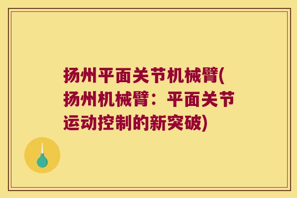 扬州平面关节机械臂(扬州机械臂：平面关节运动控制的新突破)