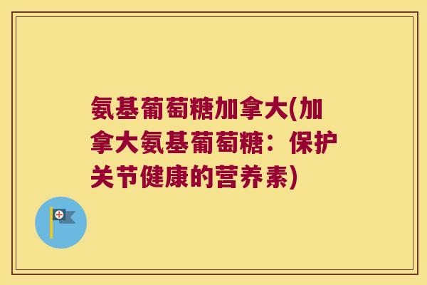 氨基葡萄糖加拿大(加拿大氨基葡萄糖：保护关节健康的营养素)
