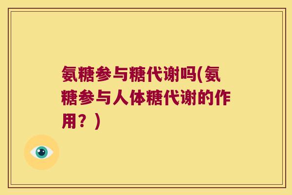氨糖参与糖代谢吗(氨糖参与人体糖代谢的作用？)
