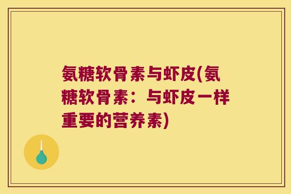氨糖软骨素与虾皮(氨糖软骨素：与虾皮一样重要的营养素)