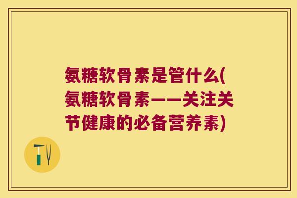 氨糖软骨素是管什么(氨糖软骨素——关注关节健康的必备营养素)