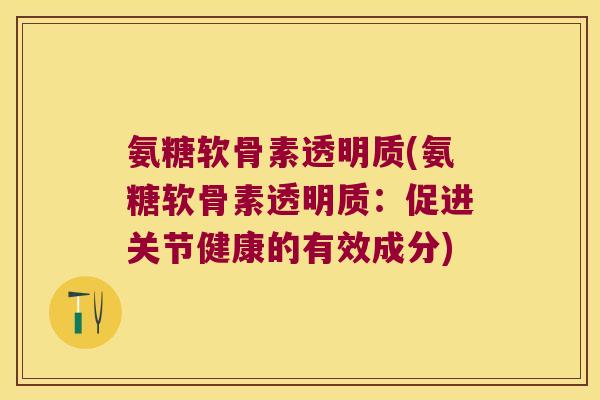 氨糖软骨素透明质(氨糖软骨素透明质：促进关节健康的有效成分)