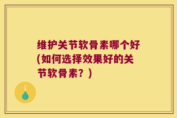 维护关节软骨素哪个好(如何选择效果好的关节软骨素？)