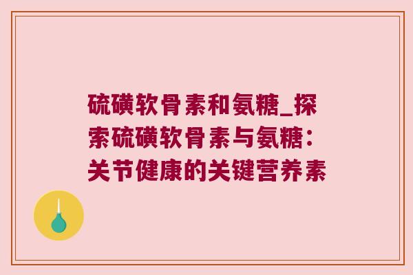 硫磺软骨素和氨糖_探索硫磺软骨素与氨糖:关节健康的关键营养素 硫磺软骨素和氨糖_探索硫磺软骨素与氨糖:关节健康的关键营养素