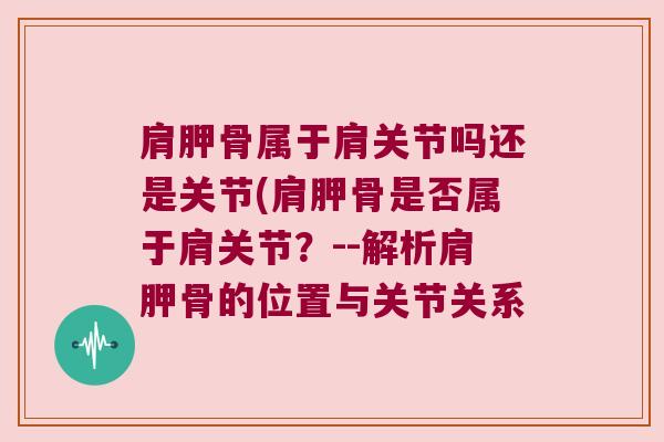 肩胛骨属于肩关节吗还是关节(肩胛骨是否属于肩关节？--解析肩胛骨的位置与关节关系