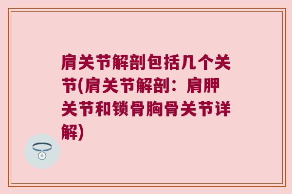 肩关节解剖包括几个关节(肩关节解剖:肩胛关节和锁骨胸骨关节详解) 肩关节解剖包括几个关节(肩关节解剖:肩胛关节和锁骨胸骨关节详解)