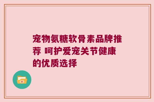 宠物氨糖软骨素品牌推荐 呵护爱宠关节健康的优质选择 宠物氨糖软骨素品牌推荐 呵护爱宠关节健康的优质选择