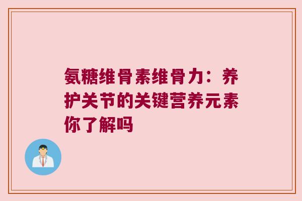 氨糖维骨素维骨力：养护关节的关键营养元素你了解吗