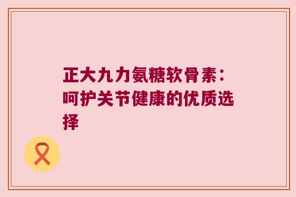 正大九力氨糖软骨素：呵护关节健康的优质选择