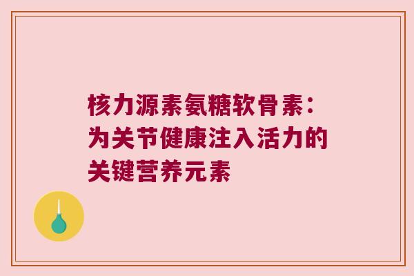 核力源素氨糖软骨素:为关节健康注入活力的关键营养元素 核力源素氨糖软骨素:为关节健康注入活力的关键营养元素