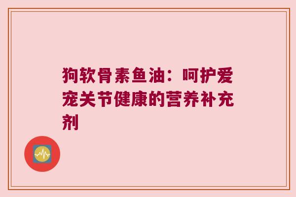 狗软骨素鱼油：呵护爱宠关节健康的营养补充剂