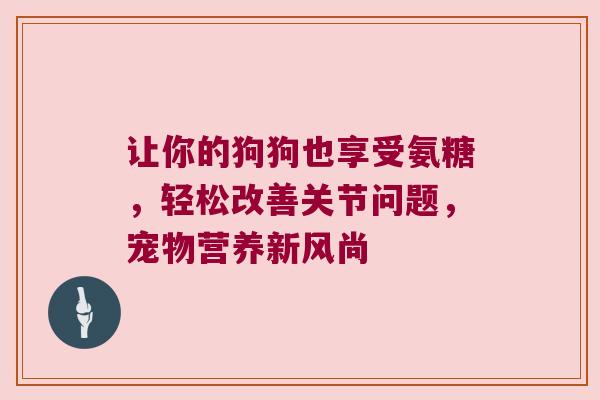 让你的狗狗也享受氨糖,轻松改善关节问题,宠物营养新风尚 让你的狗狗也享受氨糖,轻松改善关节问题,宠物营养新风尚