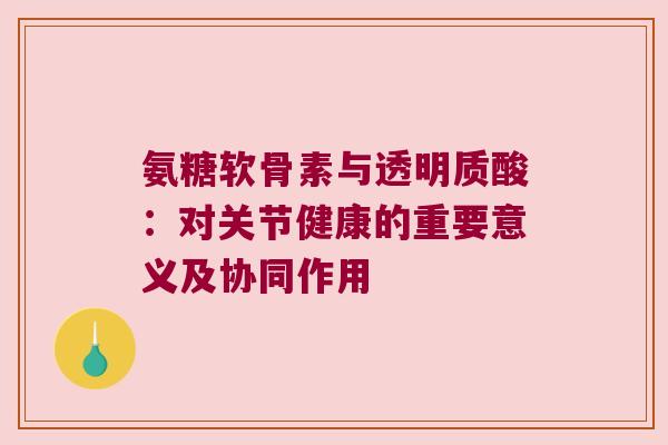 氨糖软骨素与透明质酸:对关节健康的重要意义及协同作用 氨糖软骨素与透明质酸:对关节健康的重要意义及协同作用